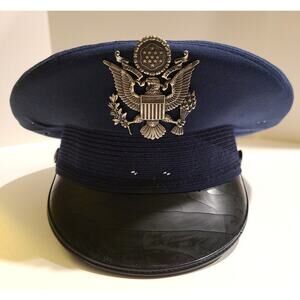 USAF Air Force Military Dress Blue Cap Hat Officer Bancroft Size 7 1/2 Vintage